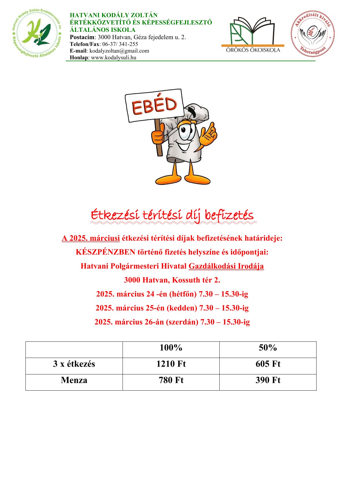 térítési díj 202503